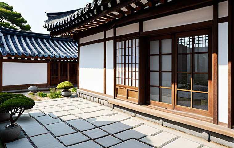 **
A modest, modern lightweight Hanok (Korean traditional house) with a gabled roof and large windows, surrounded by a small garden with traditional landscaping. The house features a small, cozy attic visible through a window. Daytime, natural lighting. Safe for work, appropriate content, fully clothed, professional architecture photography, perfect anatomy, correct proportions, natural pose, high quality.
**
