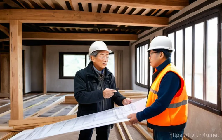 전통주택 리모델링 주의사항 - **Prompt 1: Structural Inspection of an Old House Renovation**
A concerned homeowner, a middle-a...