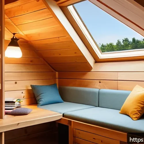 Home 31 전통주택에서의 창의적 공간 활용 - Cozy attic room transformed into a creative retreat with slanted wooden ceiling, built-in low-profil...