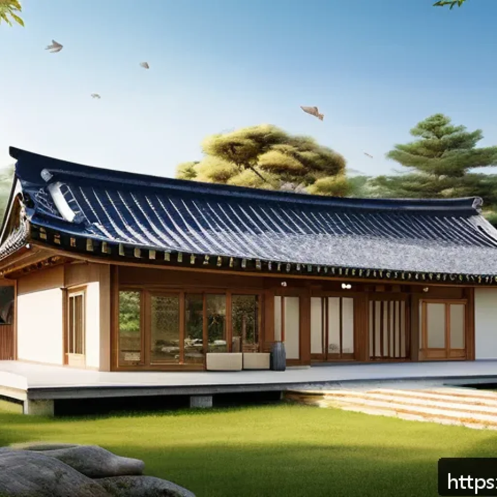 전통주택의 종합적인 설계 - A traditional Korean house blending natural materials like wood, stone, and clay with modern insulat...